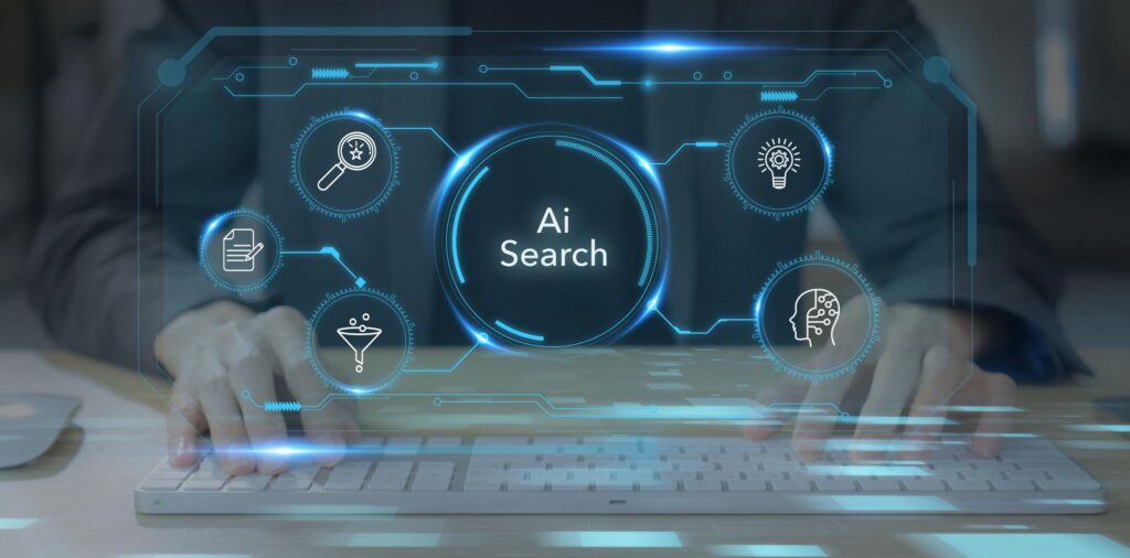 AI powered search engine analyzing user queries and content context