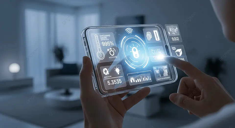 Modern AI tools dashboard with SEO analytics, automation panels, and content creation interface displayed on a digital holographic screen.